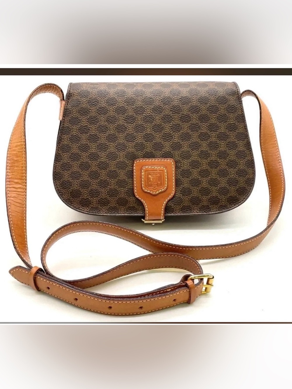 Celine Vintage Macadam Triomphe Saddle Flap Shoulder Bag with COA